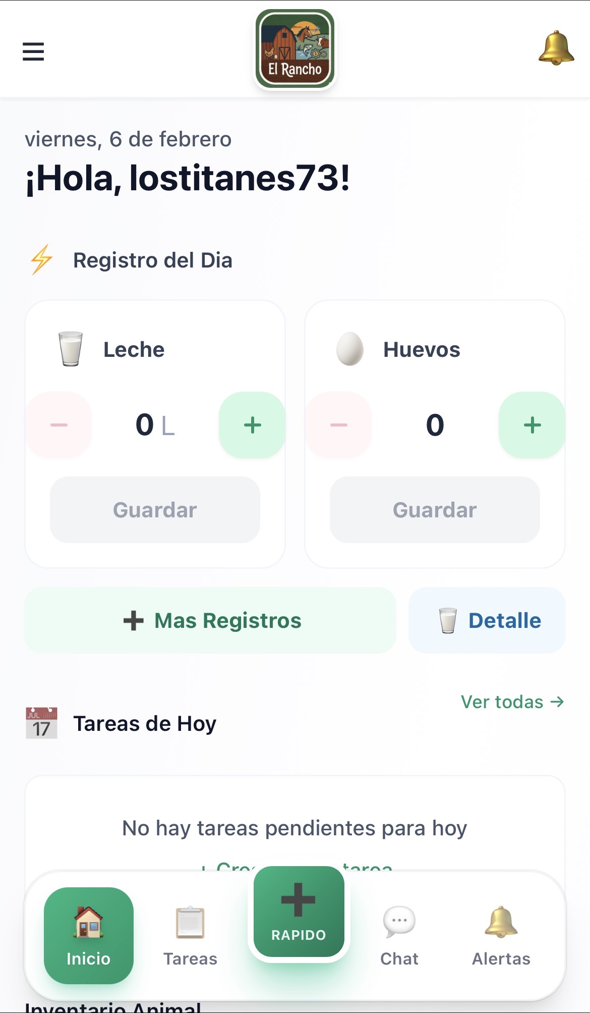 App El Rancho Pro - Pantalla Principal