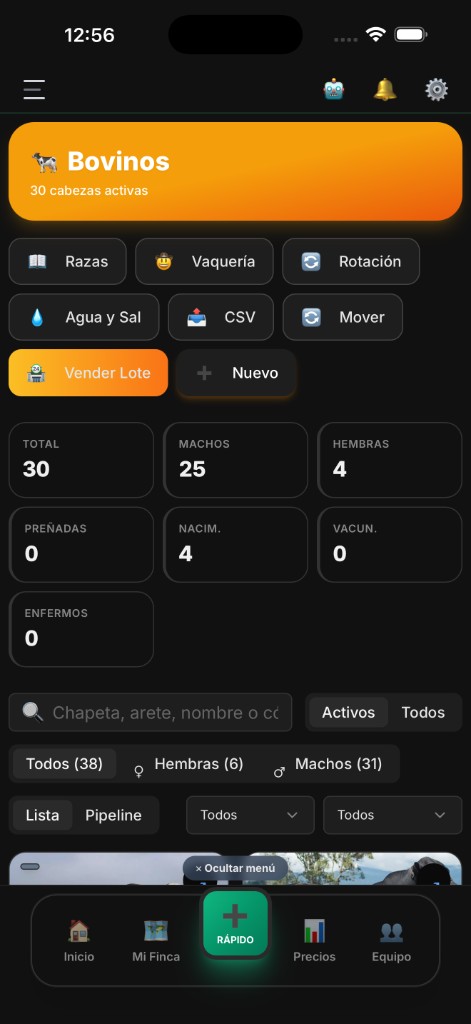 El Rancho Pro: bovinos (modo oscuro)