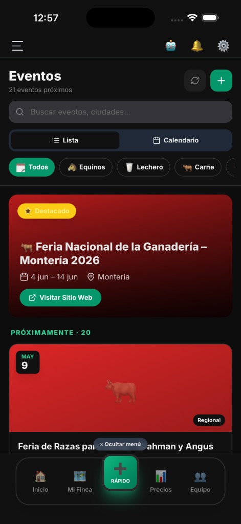 El Rancho Pro: eventos (modo oscuro)