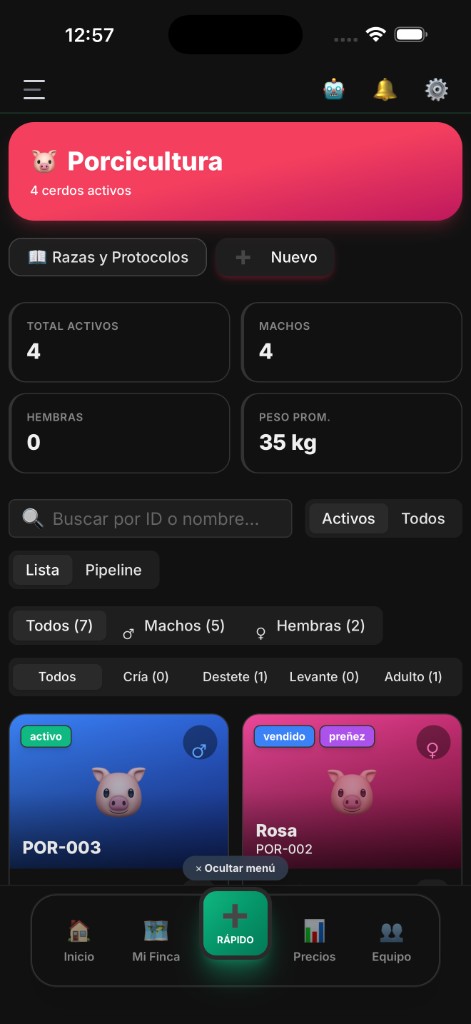 El Rancho Pro: porcicultura (modo oscuro)