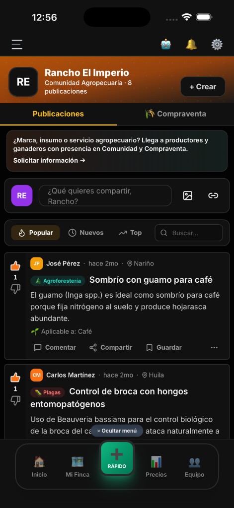 El Rancho Pro: comunidad (modo oscuro)