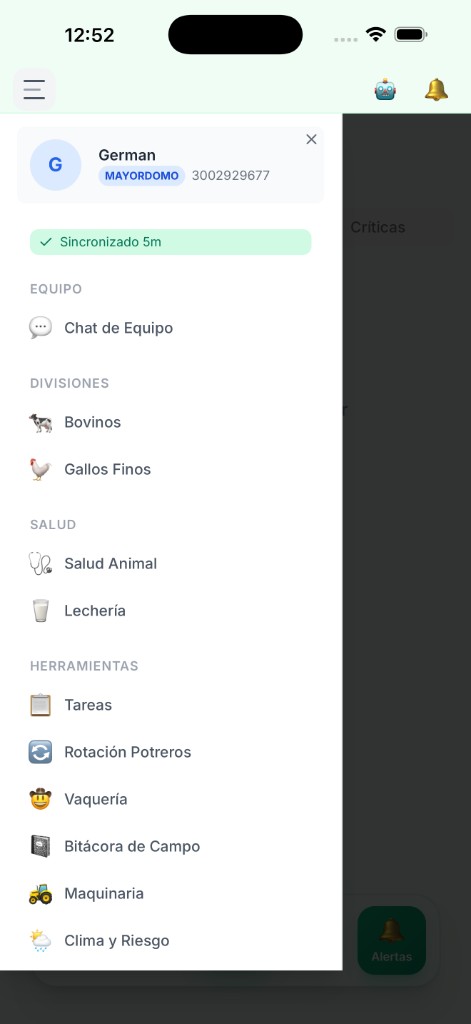El Rancho Pro: vista empleado — menú lateral y secciones (modo claro)