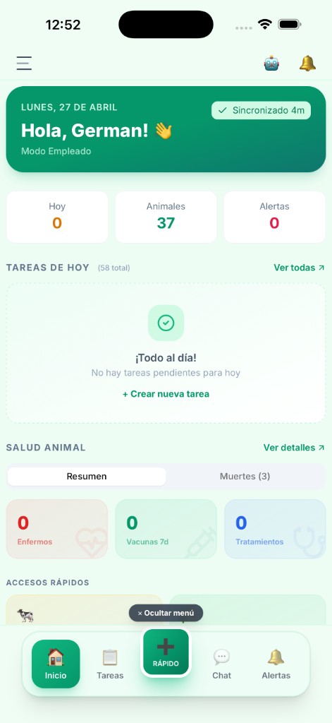 El Rancho Pro: vista empleado — inicio modo empleado (modo claro)